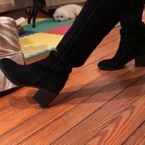 Over-the-knee black Suede boots with 2” heel